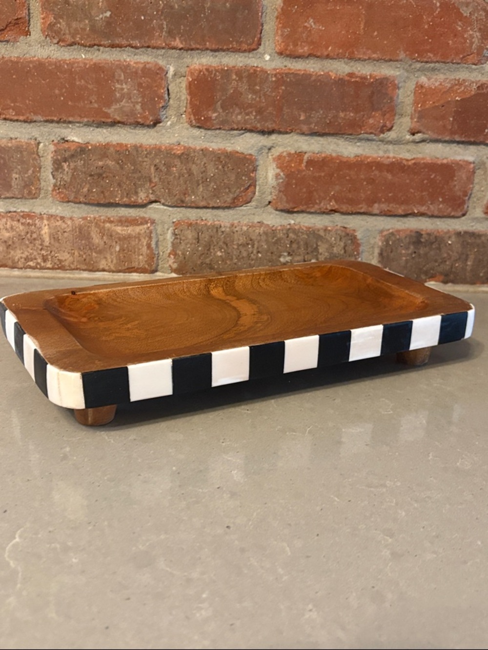 Checkerboard Accent Wooden Tray in Black and White - Picture 4 of 5